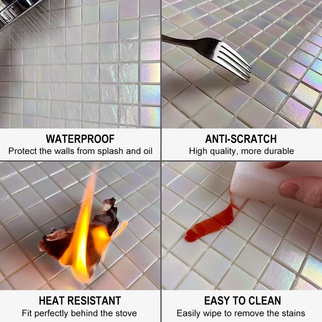 Alt view image 3 of 6 - 40-Sheet Peel and Stick Rainbow Glass Mosaic Backsplash, 6.6" x 6.6" for Kitchen & Bathroom