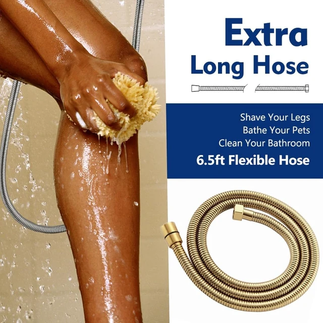 Alt view image 2 of 7 - High Pressure Handheld Shower Head with 10 Settings, 5" Detachable Spray with Power Wash, 79" Stainless Steel Hose (Gold)