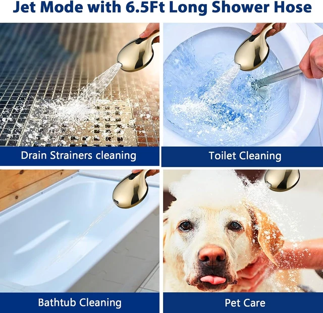 Alt view image 5 of 7 - High Pressure Handheld Shower Head with 10 Settings, 5" Detachable Spray with Power Wash, 79" Stainless Steel Hose (Gold)