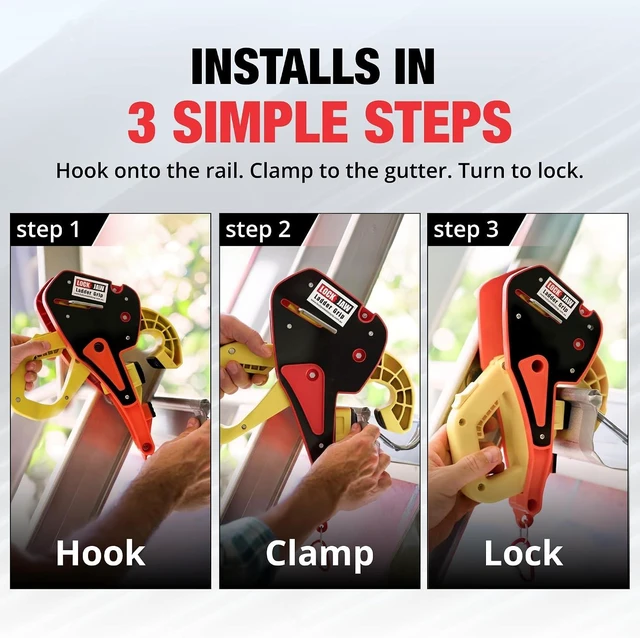 Alt view image 4 of 7 - Lock Jaw Roof Ladder Stabilizer Hook for Gutter Slide-Lock Standoff in 5 Seconds, Prevents Ladder Movement & Falls