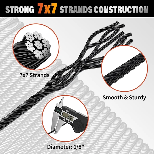 Alt view image 4 of 7 - 200FT 1/8" T316 Black Stainless Steel Wire Rope for Railing