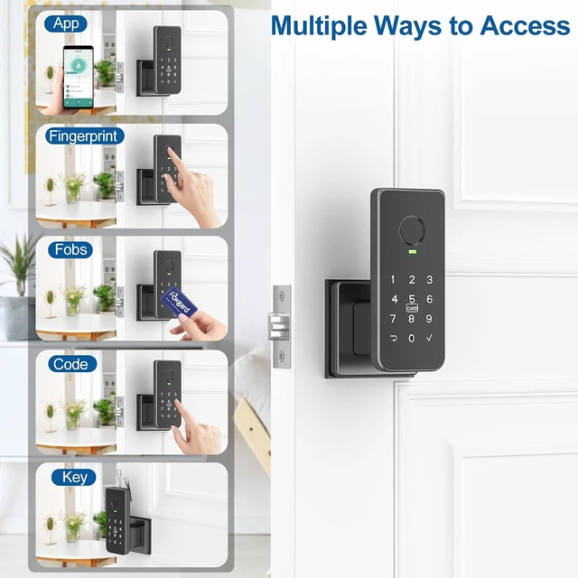Alt view image 2 of 7 - 5-in-1 Smart Fingerprint Door Lock, Door Knob (Black)