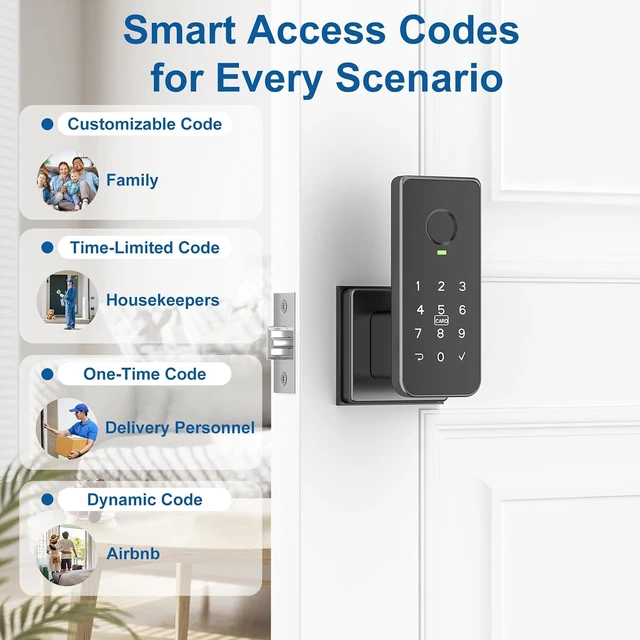 Alt view image 4 of 7 - 5-in-1 Smart Fingerprint Door Lock, Door Knob (Black)