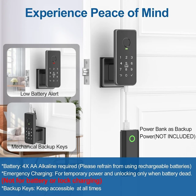 Alt view image 6 of 7 - 5-in-1 Smart Fingerprint Door Lock, Door Knob (Black)
