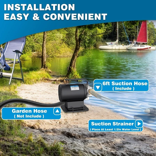 Alt view image 4 of 5 - 1/10 HP Portable Electric Water Transfer Pump with Suction Hose Kit for RV, Pools, Water Beds, Rain Barrels & Aquariums