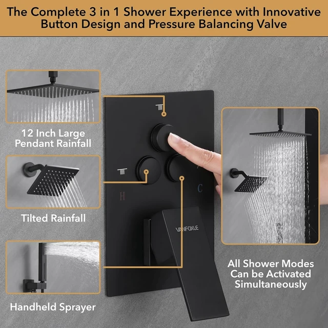 Alt view image 3 of 7 - Matte Black Modern Shower Faucet Set