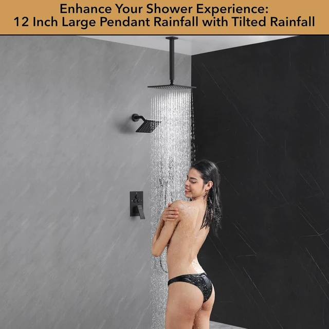 Alt view image 7 of 7 - Matte Black Modern Shower Faucet Set