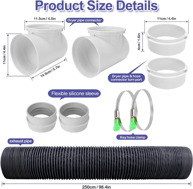 Alt view image 6 of 7 - Indoor Dryer Vent Kit for Tight Spaces Hose, 90 Degree Elbow, Connector, Duct, Adapter & Vacuum Attachment