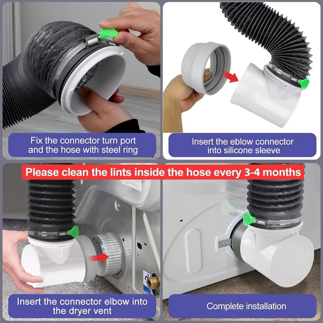 Alt view image 7 of 7 - Indoor Dryer Vent Kit for Tight Spaces Hose, 90 Degree Elbow, Connector, Duct, Adapter & Vacuum Attachment