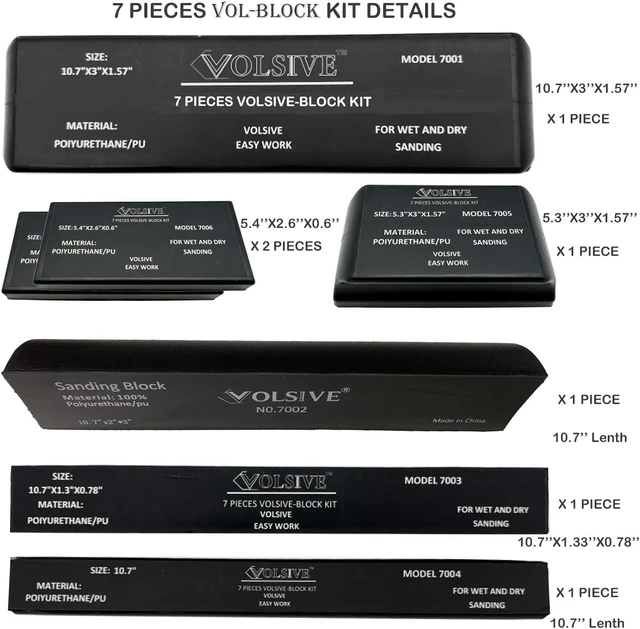 Alt view image 2 of 6 - 7-Piece PSA Hand Sanding Block Set with Long Panel Sander for Automotive Paint & Woodworking (Black)