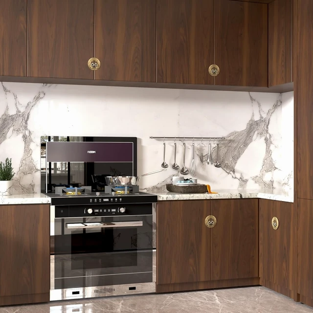 Alt view image 3 of 7 - 16x354 Inch Walnut Wood Contact Paper, Dark Brown Peel & Stick Waterproof Faux Wood Grain Vinyl Wrap for Cabinets, Walls & Desk