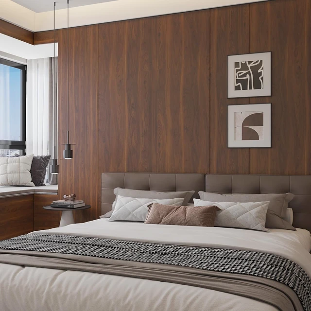 Alt view image 6 of 7 - 16x354 Inch Walnut Wood Contact Paper, Dark Brown Peel & Stick Waterproof Faux Wood Grain Vinyl Wrap for Cabinets, Walls & Desk