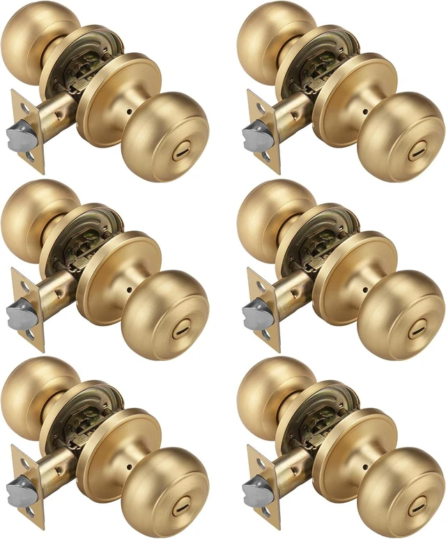 Main image of Gold Interior Door Knobs with Turn Lock for Bath & Bedroom, 6-Pack
