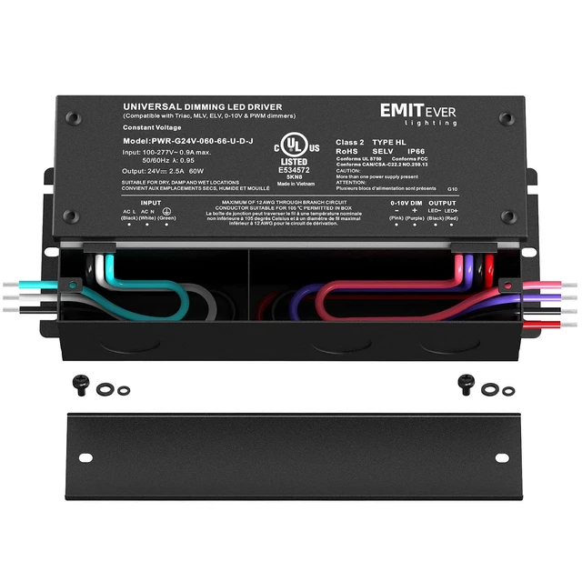 Alt view image 2 of 7 - 60W 24V 5-in-1 Dimmable LED Driver, AC 110-277V to DC Power Supply