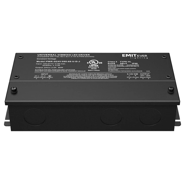 Alt view image 7 of 7 - 60W 24V 5-in-1 Dimmable LED Driver, AC 110-277V to DC Power Supply