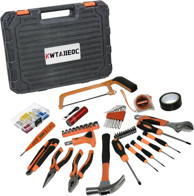 Main image of 45-Piece Basic Home Repair Tool Kit with Plastic Tool Box, Includes Saw, Wrench, Hammer & Screwdriver for Office, Dorm & Outdoor