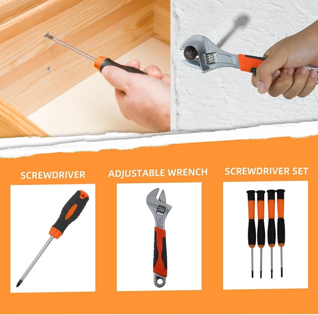 Alt view image 3 of 7 - 45-Piece Basic Home Repair Tool Kit with Plastic Tool Box, Includes Saw, Wrench, Hammer & Screwdriver for Office, Dorm & Outdoor