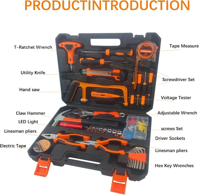 Alt view image 7 of 7 - 45-Piece Basic Home Repair Tool Kit with Plastic Tool Box, Includes Saw, Wrench, Hammer & Screwdriver for Office, Dorm & Outdoor