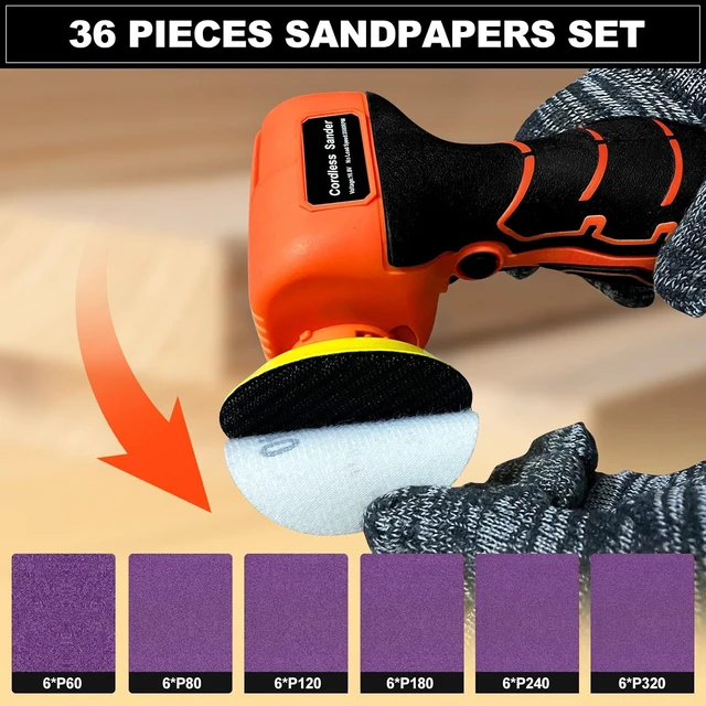 Alt view image 2 of 6 - Cordless Electric Sander, 3500 RPM with 2000mAh Battery & 36 Sandpapers, Lightweight for Wood, Metal & Paint Removal