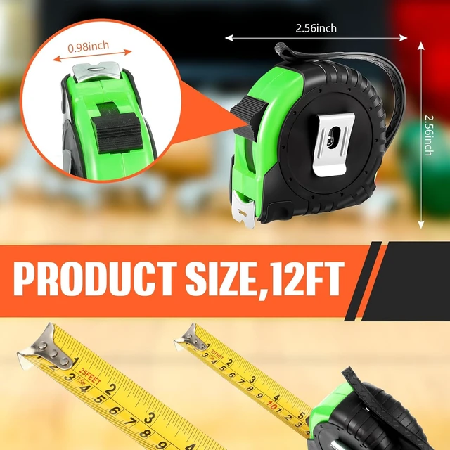 Alt view image 2 of 7 - 12 Ft Retractable Tape Measures, Bulk 50 Pieces (Green)