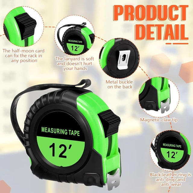 Alt view image 3 of 7 - 12 Ft Retractable Tape Measures, Bulk 50 Pieces (Green)