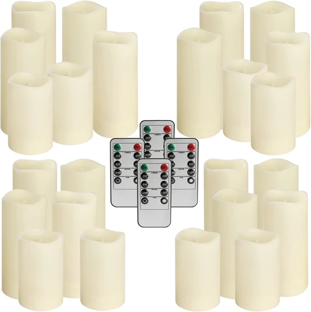 Alt view image 4 of 7 - Set of 24 Waterproof Outdoor Flameless LED Candles with 4 Remotes & Timer, H 4"/5"/6" x D 2.2" for Halloween & Wedding