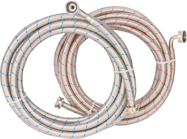 Main image of 2-Pack 20ft Washing Machine Hoses with 90 Degree Elbows, CUPC & NSF
