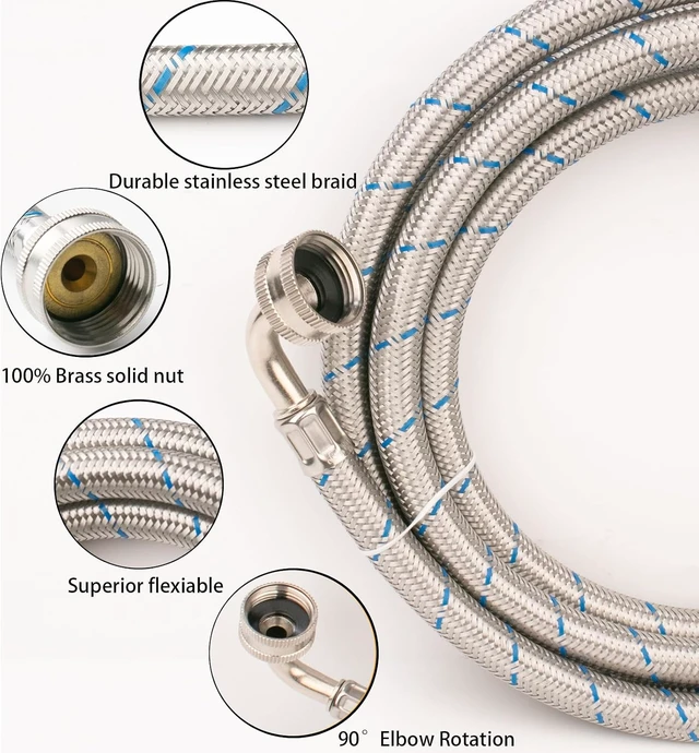 Alt view image 5 of 6 - 2-Pack 20ft Washing Machine Hoses with 90 Degree Elbows, CUPC & NSF