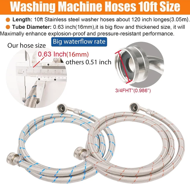 Alt view image 6 of 6 - 2-Pack 20ft Washing Machine Hoses with 90 Degree Elbows, CUPC & NSF