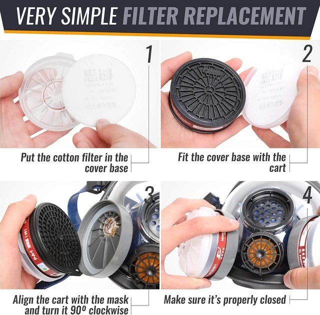 Alt view image 6 of 6 - Full Face Organic Vapor Respirator with Anti-Fog Shield, Chemical & Particulate Protection, 2 Filter Cartridges, Industrial Grade