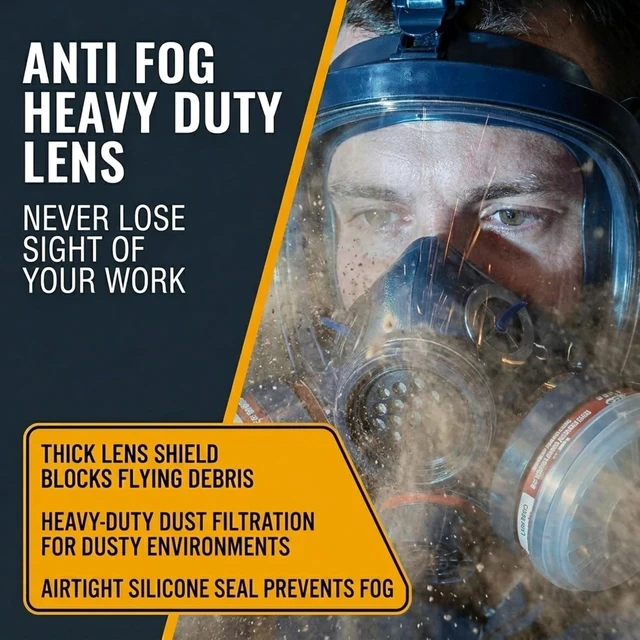 Alt view image 3 of 6 - Full Face Organic Vapor Respirator with Anti-Fog Shield, Chemical & Particulate Protection, 2 Filter Cartridges, Industrial Grade
