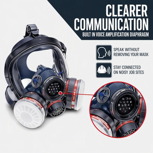 Alt view image 5 of 6 - Full Face Organic Vapor Respirator with Anti-Fog Shield, Chemical & Particulate Protection, 2 Filter Cartridges, Industrial Grade
