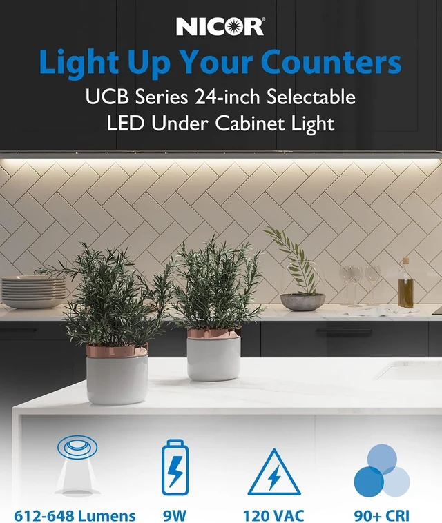 Alt view image 2 of 7 - 24 Hardwired Under Cabinet LED Light, Dimmable Selectable CCT 2700K-5000K, 612-648 Lumens, 9W, UCB Series