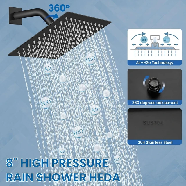Alt view image 3 of 7 - 8" Square Rainfall Shower Faucet Set with Tub Spout (Matte Black)