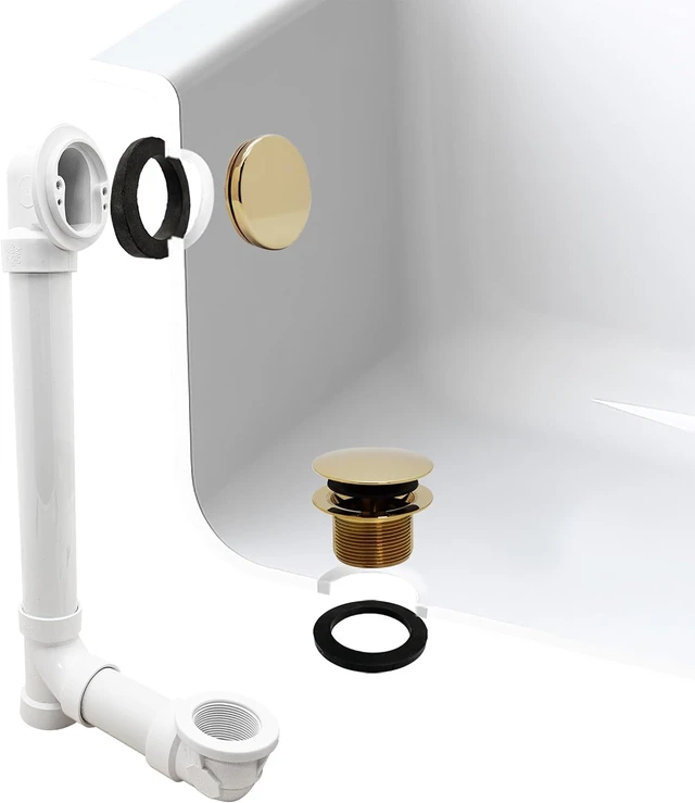 Alt view image 3 of 7 - 493244H-01 14" Sch. 40 PVC Bath Waste & Overflow Assembly with Tip-Toe Drain & Illusionary Faceplate (Polished Brass)