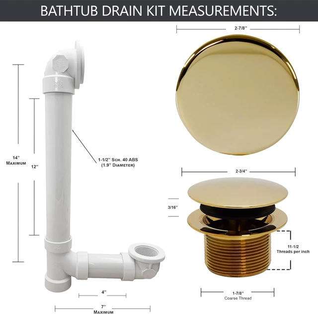 Alt view image 5 of 7 - 493244H-01 14" Sch. 40 PVC Bath Waste & Overflow Assembly with Tip-Toe Drain & Illusionary Faceplate (Polished Brass)