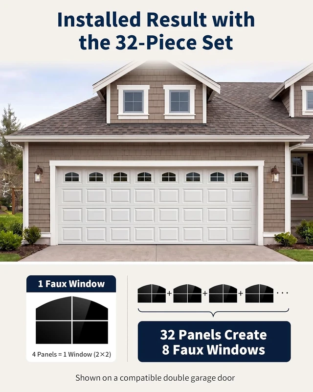 Alt view image 3 of 7 - 32 PCS 6" x 4" Arched Magnetic Garage Door Windows for 2 Garage Doors