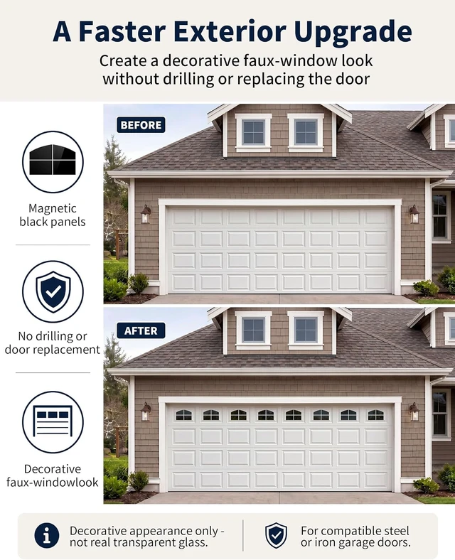 Alt view image 4 of 7 - 32 PCS 6" x 4" Arched Magnetic Garage Door Windows for 2 Garage Doors
