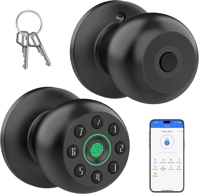 Main image of Biometric Fingerprint Door Knob with Code, App Control & Auto Lock for Bedroom, Office & Apartment