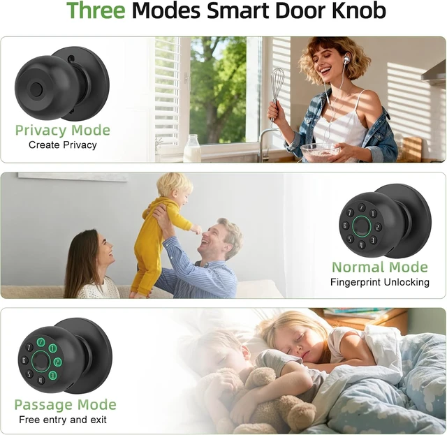 Alt view image 5 of 7 - Biometric Fingerprint Door Knob with Code, App Control & Auto Lock for Bedroom, Office & Apartment