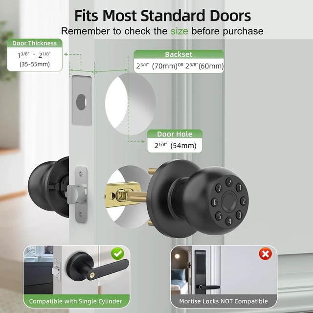 Alt view image 6 of 7 - Biometric Fingerprint Door Knob with Code, App Control & Auto Lock for Bedroom, Office & Apartment