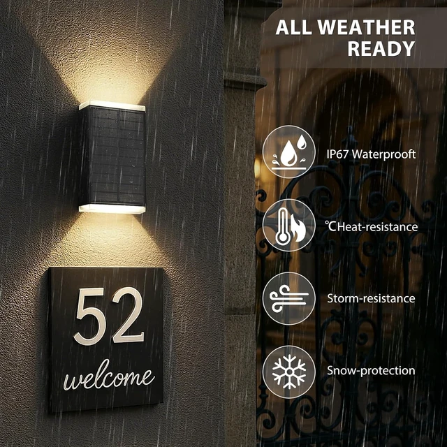 Alt view image 5 of 7 - Outdoor Solar Wall Lights, 3000/4000/6000K 3 Modes Dusk to Dawn, IP67 Waterproof Up & Down Sconce (2-Pack)