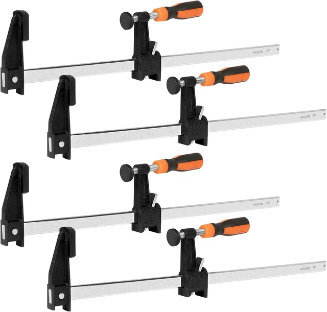 Main image of 18 Inch Bar Clamps, 4-Pack Heavy Duty 600 Lbs Force, 2.5 Inch Throat Depth, Quick Release for Woodworking