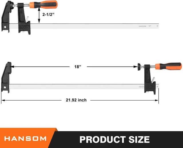 Alt view image 2 of 7 - 18 Inch Bar Clamps, 4-Pack Heavy Duty 600 Lbs Force, 2.5 Inch Throat Depth, Quick Release for Woodworking