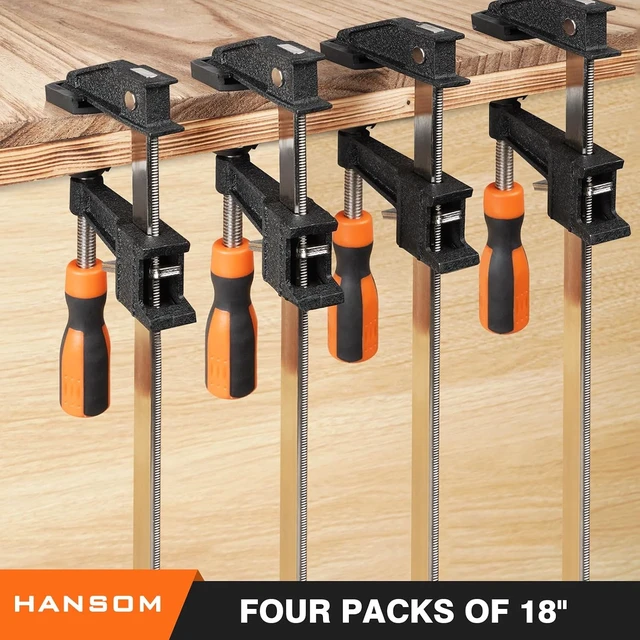 Alt view image 5 of 7 - 18 Inch Bar Clamps, 4-Pack Heavy Duty 600 Lbs Force, 2.5 Inch Throat Depth, Quick Release for Woodworking