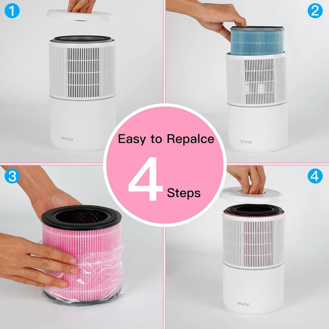 Alt view image 7 of 7 - AP0601 Air Purifier Replacement Filters, 5-in-1 HEPA with Activated Carbon for Pollen & Pet Allergens, 2-Pack (Pink)