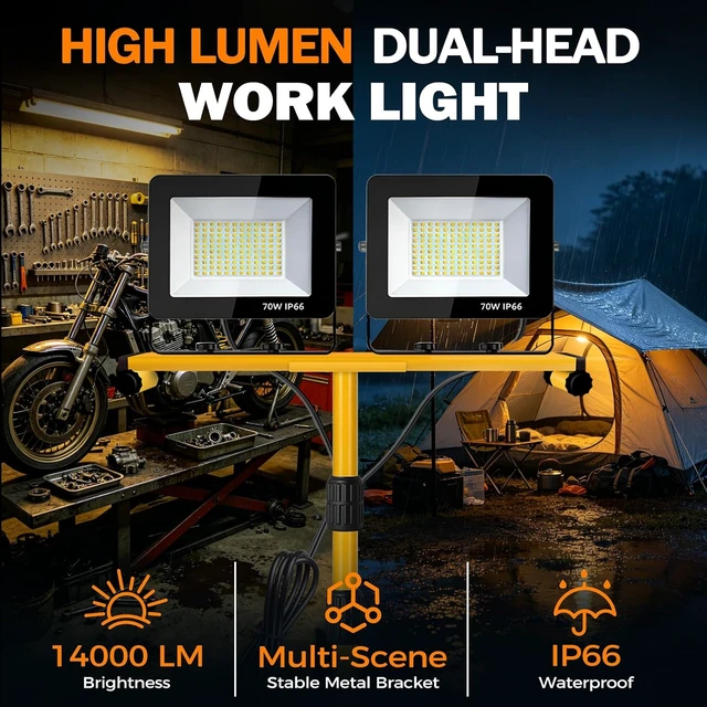 Alt view image 3 of 7 - 14000 Lumen LED Work Light with Stand, 2-Head Adjustable