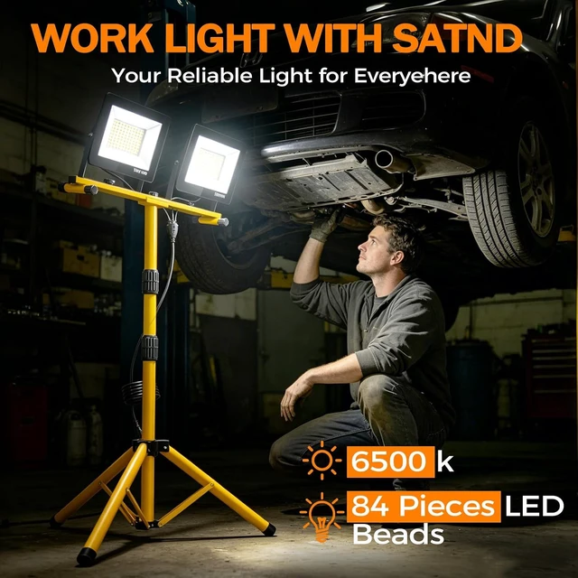 Alt view image 2 of 7 - 14000 Lumen LED Work Light with Stand, 2-Head Adjustable