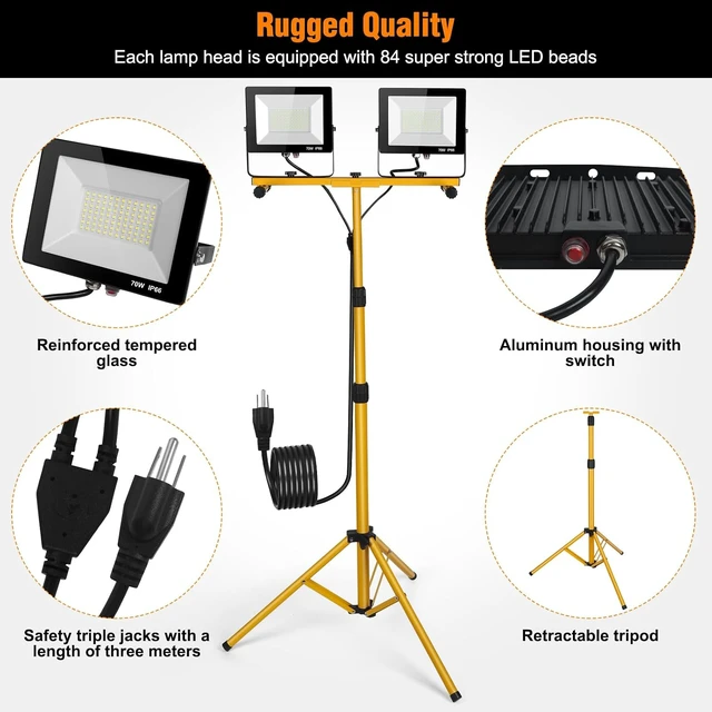 Alt view image 7 of 7 - 14000 Lumen LED Work Light with Stand, 2-Head Adjustable