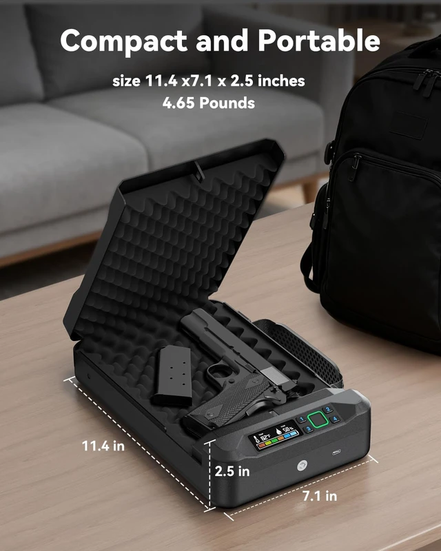 Alt view image 6 of 7 - Biometric Pistol Safe, Portable Fingerprint Car Gun Case for Handguns, Travel, Nightstand & Bedside